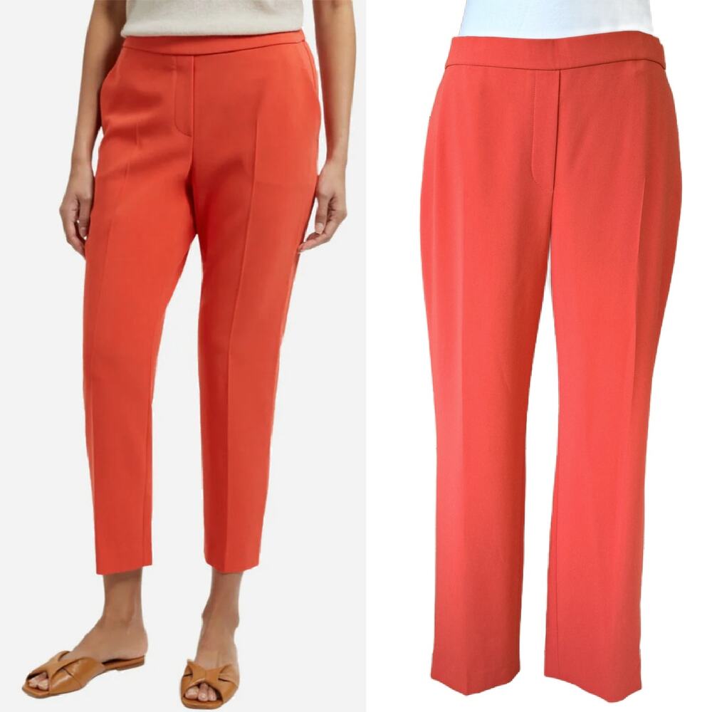 THEORY Treeca Pullon Modern Crepe Crop Pant Size 8 Poppy Orange Business Casual